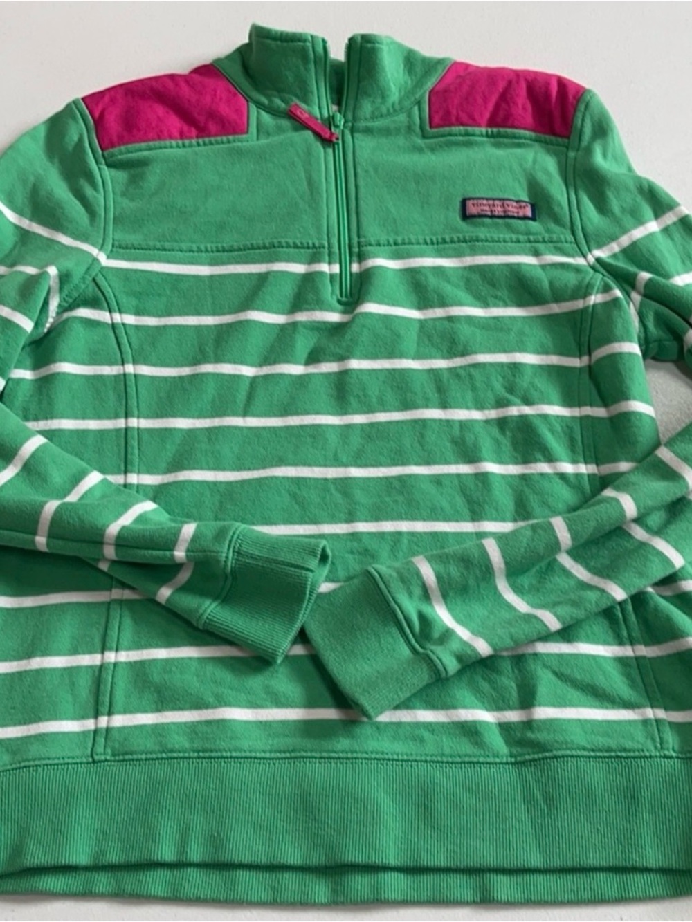 Vineyard Vines Green & Pink Half-Zip Striped Pullover